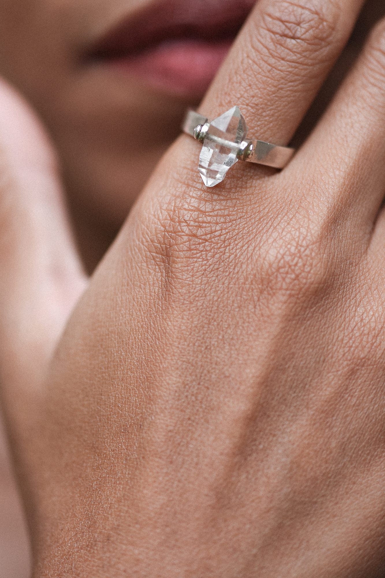 Soul Guidance Single Herkimer Diamond Silver Ring