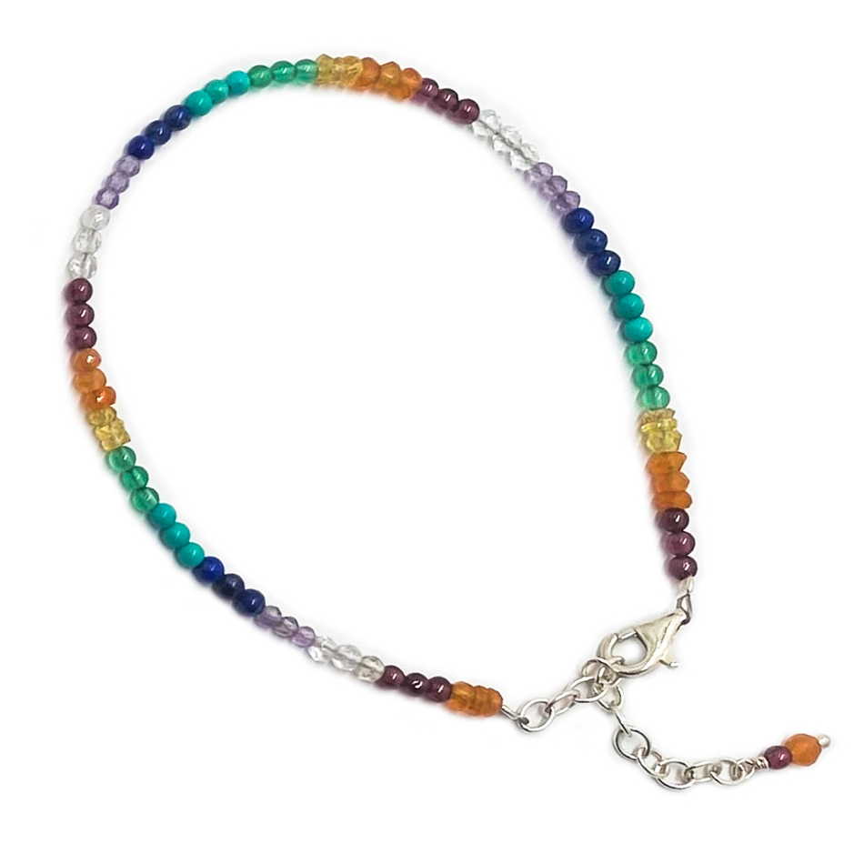 Seven Chakra 2mm Round Silver Bracelet