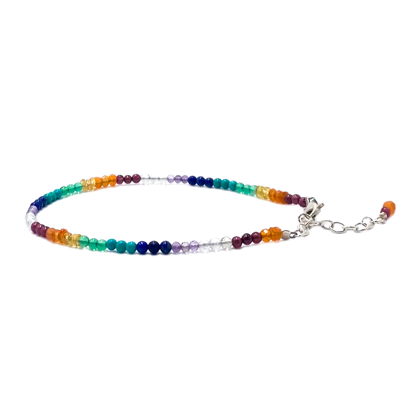 Seven Chakra 2mm Round Silver Bracelet