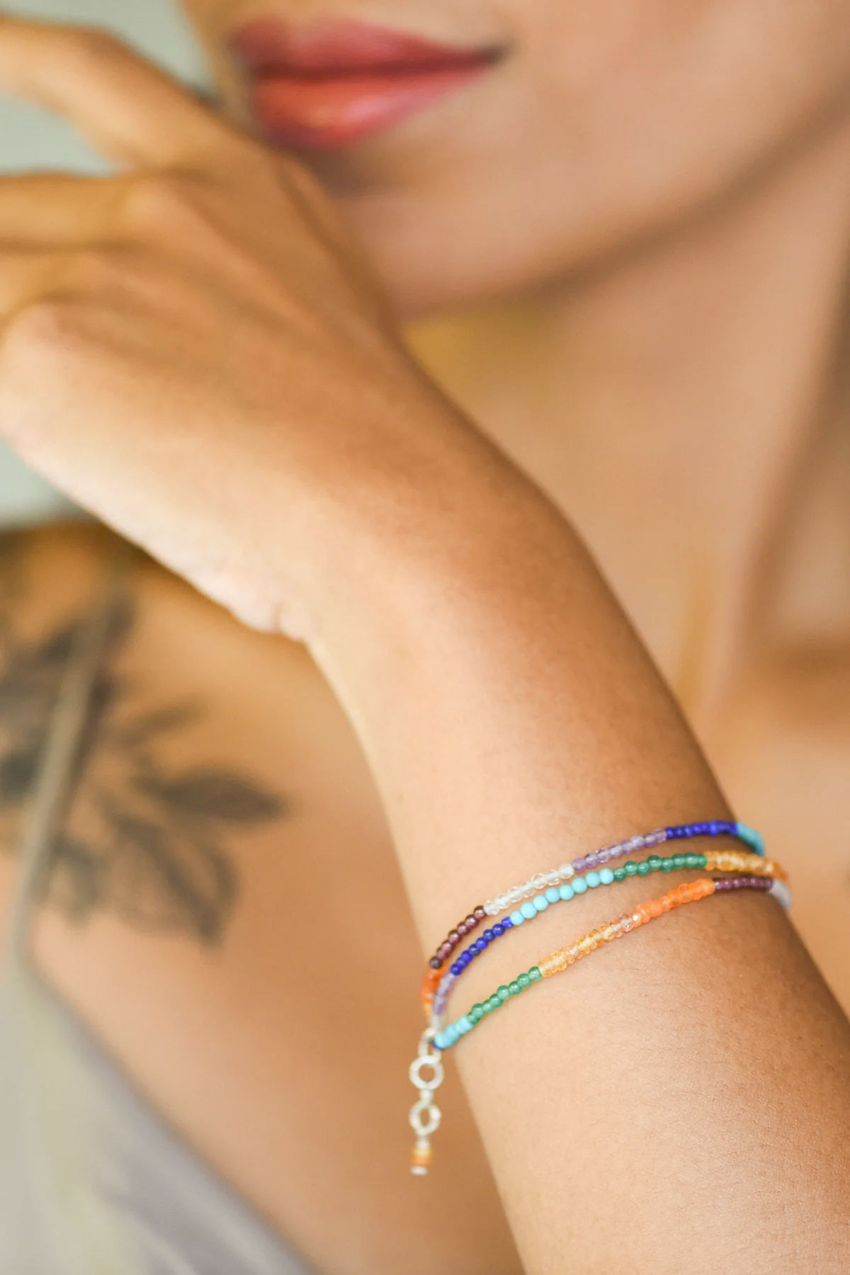 Seven Chakra 2mm Silver Bracelet