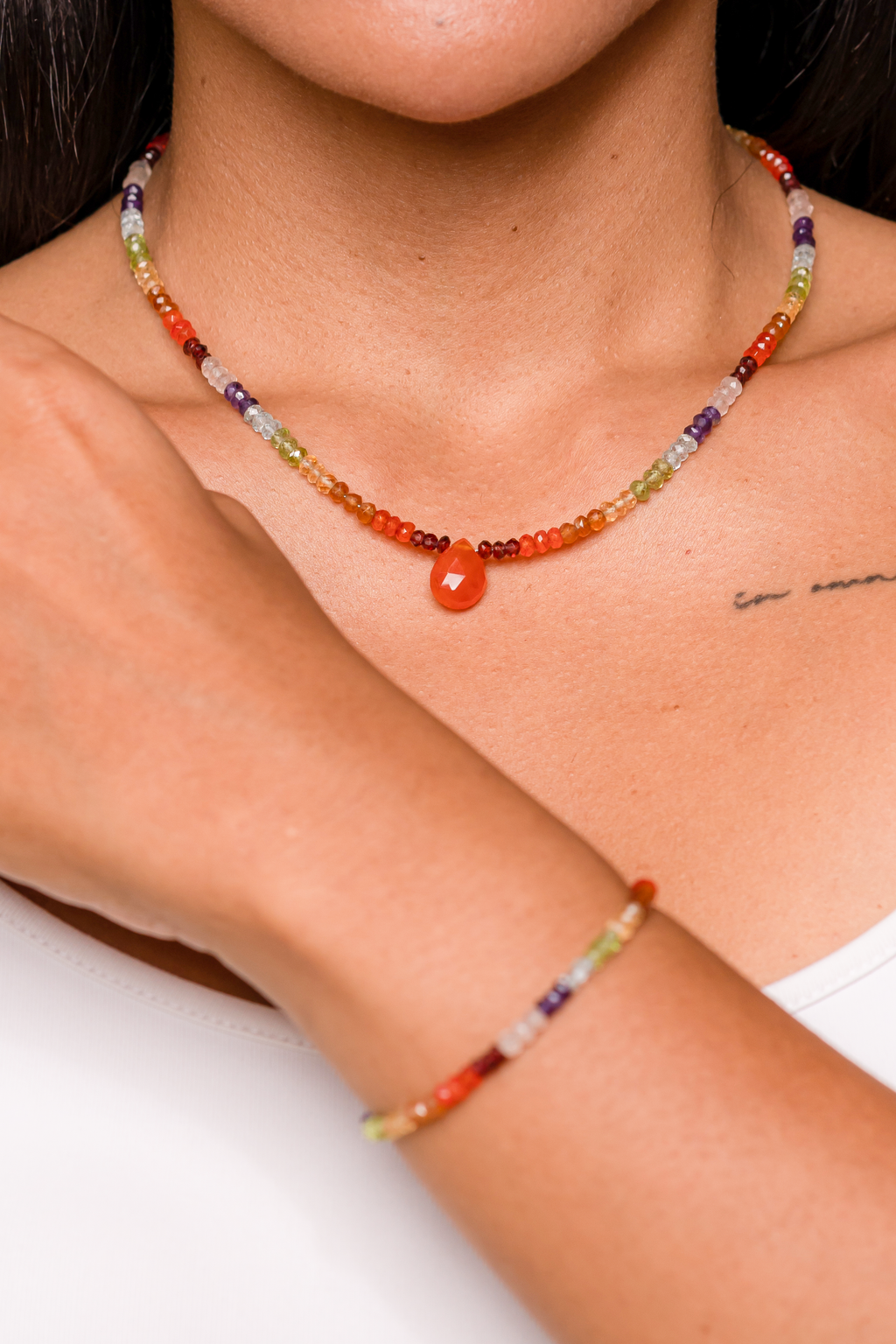 Seven Chakra Faceted Short Necklace