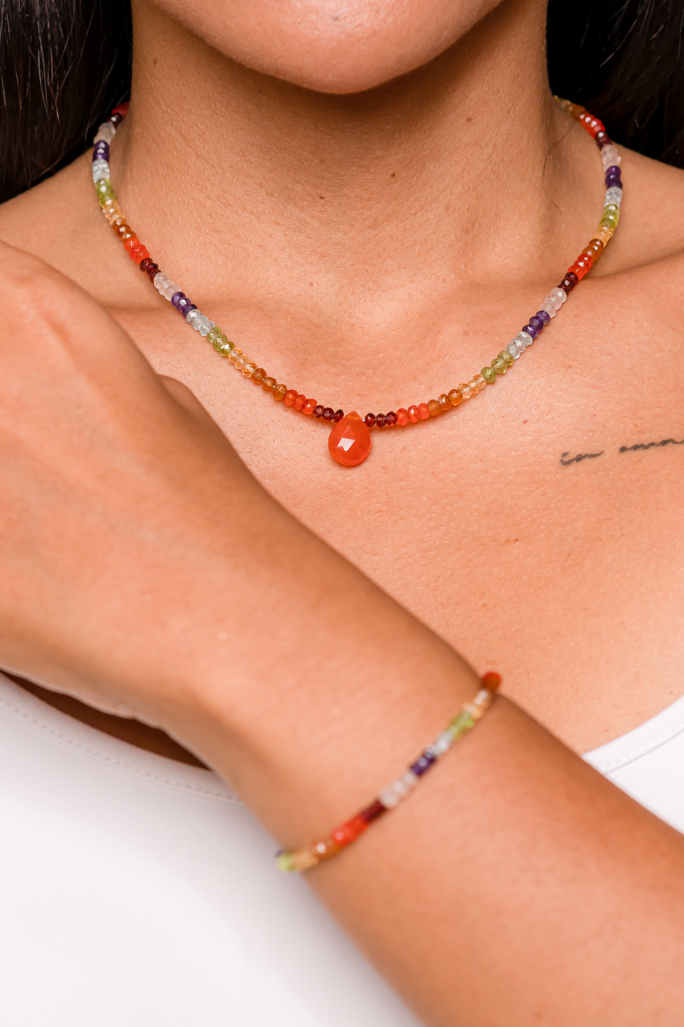 Seven Chakra Faceted Short Necklace