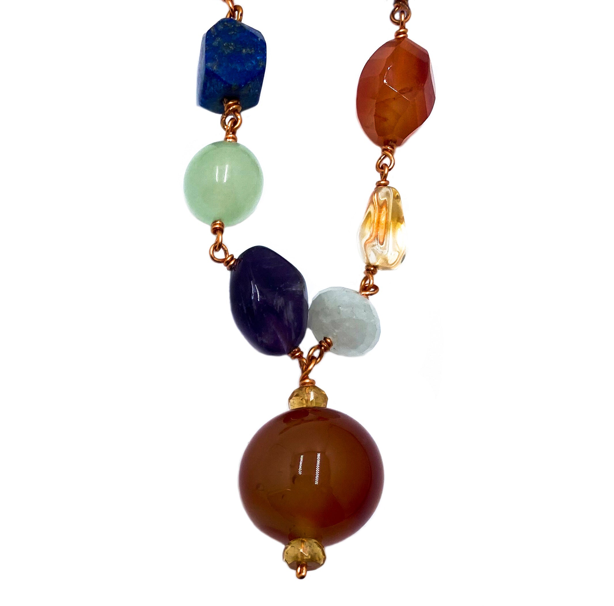 Seven Chakra Copper Long Necklace